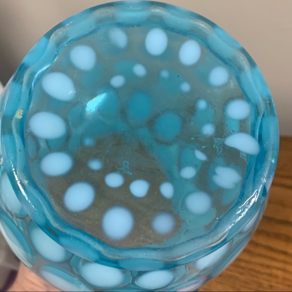 Vintage Opalescent Blue Coin Dot Ruffled Pitcher Collectible Glass - Picture 7 of 11